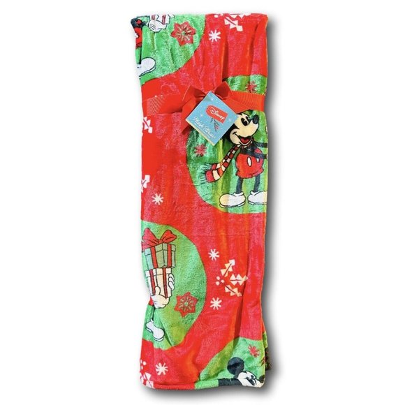 Disney Other - Disney Mickey Mouse Plush Blanket Christmas Red Holiday 50" x 70"